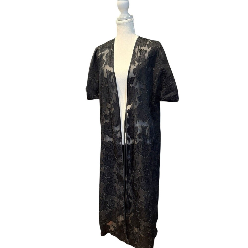 Secret Treasures Black Sheer Floral Burnout Duster Robe OS Gothic Boho Festival